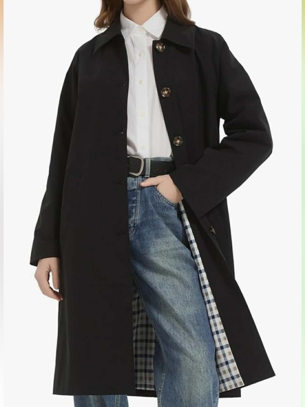 Classic Black Trench Coat with Contrast Check Lining - Women's